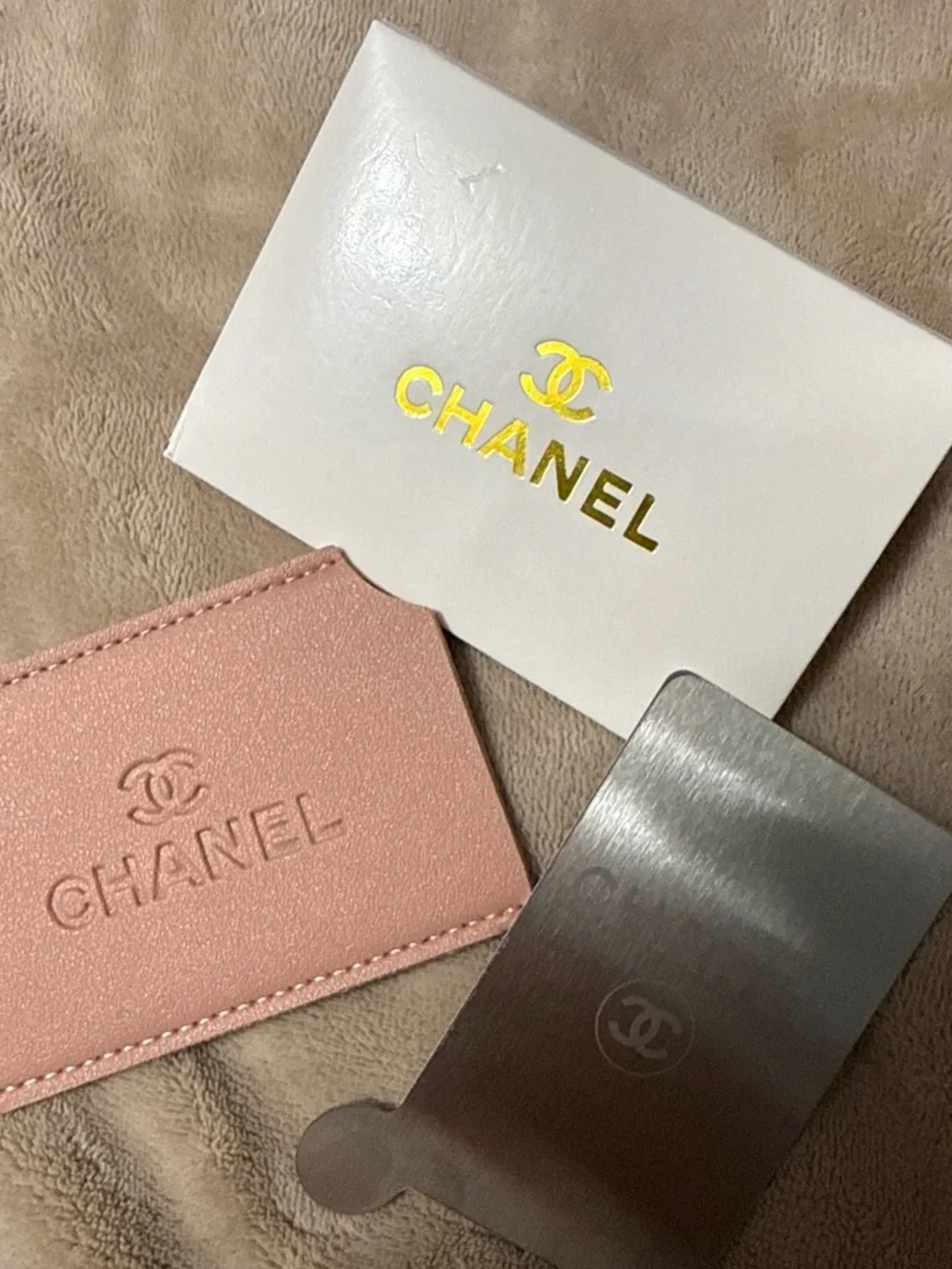 CHANEL Pink Embossed Leather Card Holder